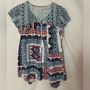 Style & Co. top cap sleeves handkerchief hem tassel tie M